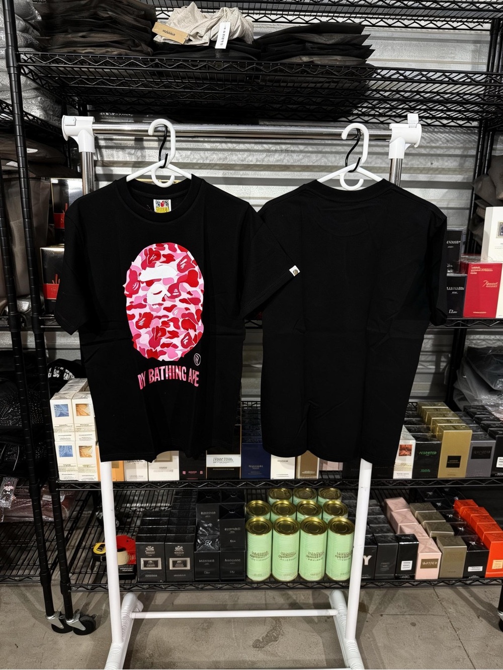 Black Graphic T-Shirt with Pink Camo Ape Print